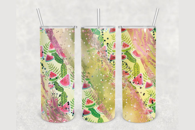 Watermelon Glitter Brush Tumbler sublimation design 20 oz skinny tumbler wrap Sublimation BambinaCreations 