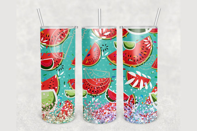 Watermelon Glitter Confetti Tumbler sublimation design 20 oz skinny tumbler wrap Sublimation BambinaCreations 