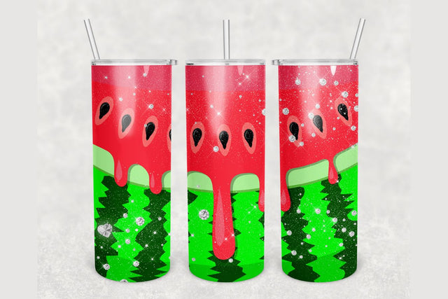 Watermelon Glitter Drip Tumbler sublimation design 20 oz skinny tumbler wrap Sublimation BambinaCreations 