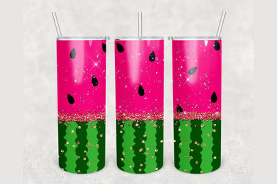 Watermelon Glitter Striped Tumbler sublimation design 20 oz skinny tumbler wrap Sublimation BambinaCreations 