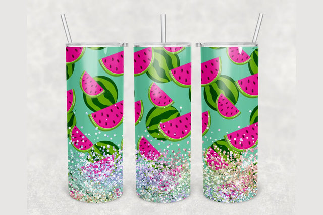 Watermelon Glitter Tumbler sublimation design 20 oz skinny tumbler wrap Sublimation BambinaCreations 