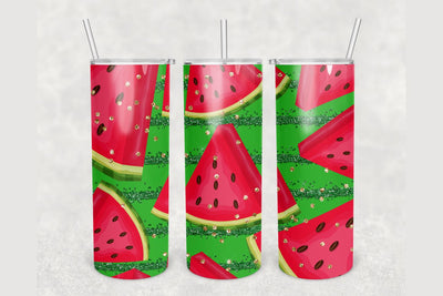 Watermelon Green Glitter Tumbler sublimation design 20 oz skinny tumbler wrap Sublimation BambinaCreations 