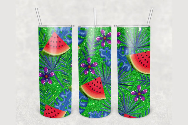 Watermelon Green Glitter Tumbler sublimation design 20 oz skinny tumbler wrap Sublimation BambinaCreations 