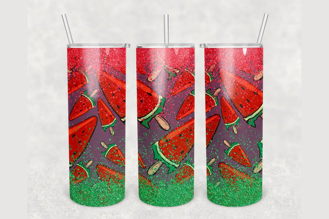 Watermelon Ice Cream Glitter Tumbler sublimation design 20 oz skinny tumbler wrap Sublimation BambinaCreations 