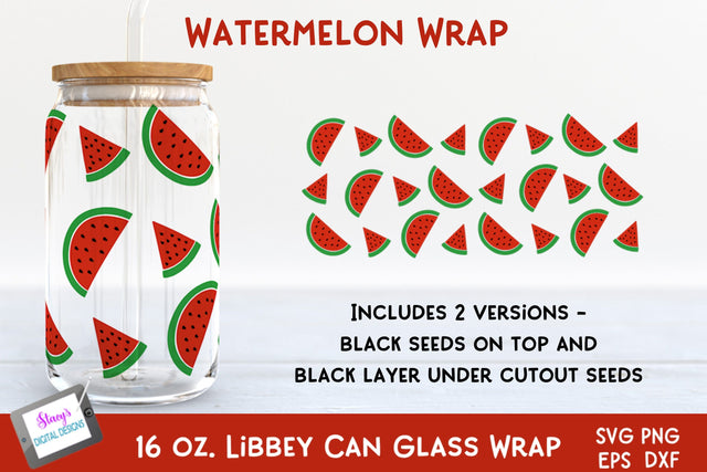 Watermelon Libbey Can Glass Wrap SVG | 16 oz. Can Glass SVG SVG Stacy's Digital Designs 
