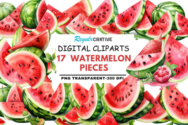 Watermelon Pieces Watercolor Clipart Sublimation Regulrcrative 