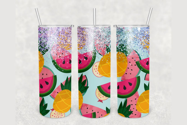 Watermelon Pineapple Glitter Tumbler sublimation design 20 oz skinny tumbler wrap Sublimation BambinaCreations 