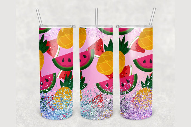 Watermelon Pineapple Glitter Tumbler sublimation design 20 oz skinny tumbler wrap Sublimation BambinaCreations 
