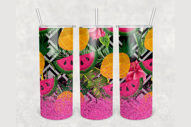 Watermelon Pineapple Pink Glitter Tumbler sublimation design 20 oz skinny tumbler wrap Sublimation BambinaCreations 