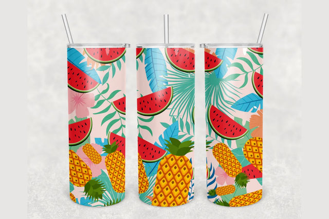 Watermelon Pineapple Tropical Tumbler sublimation design 20 oz skinny tumbler wrap Sublimation BambinaCreations 