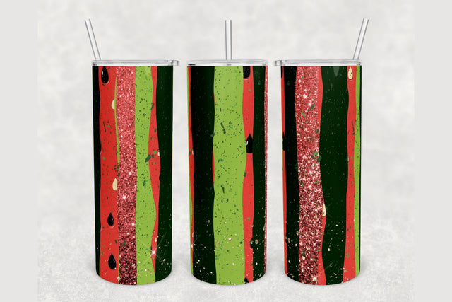 Watermelon Pink Glitter Striped Tumbler sublimation design 20 oz skinny tumbler wrap Sublimation BambinaCreations 