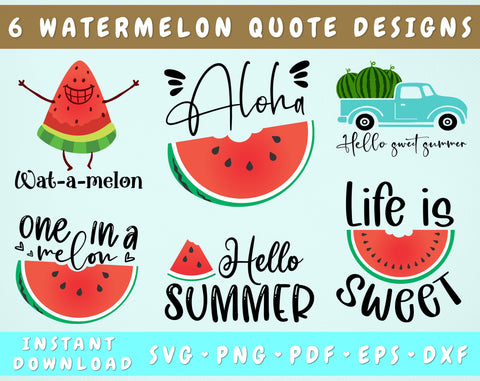 Watermelon Quotes SVG Bundle, 6 Designs, Watermelon Sayings SVG, Funny Watermelon SVG, One In A Melon, Wat-a-melon SVG SVG HappyDesignStudio 