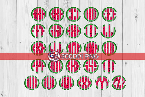 Watermelon Scalloped Monogram Font Set PNG for Sublimation Sublimation Greedy Stitches 