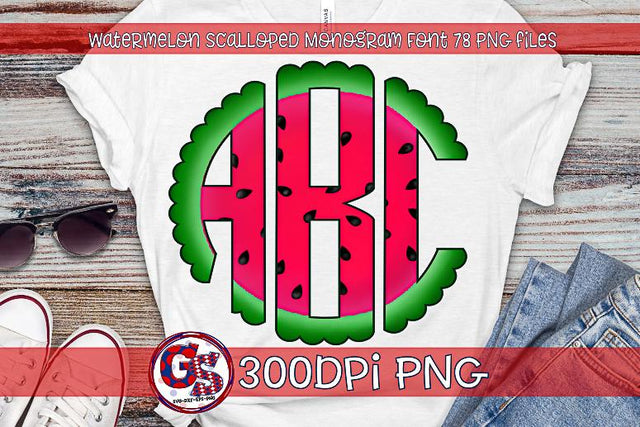 Watermelon Scalloped Monogram Font Set PNG for Sublimation Sublimation Greedy Stitches 