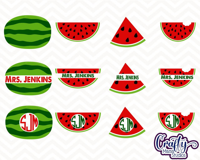 Watermelon SVG - Monogram Watermelons SVG Frames - Watermelons Split Monogram SVG Crafty Mama Studios 