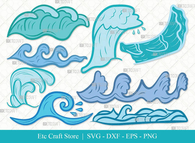 Waves Clipart SVG Cut File | Wave Svg | Ocean Waves Svg | Ocean Svg | Sea Waves Svg | Bundle | Eps | Dxf | Png SVG ETC Craft 