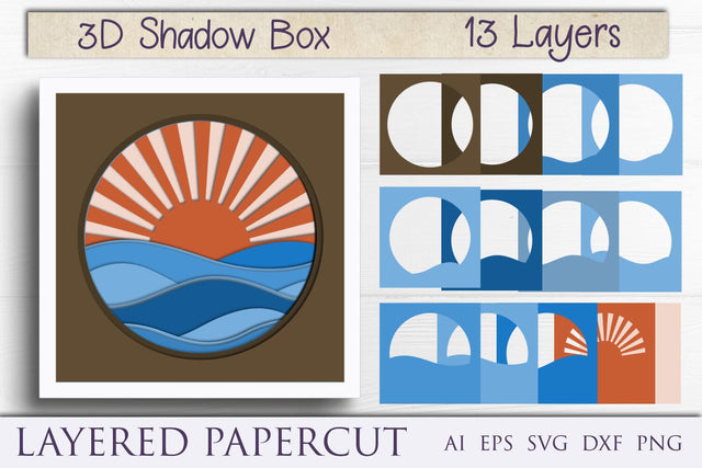 Waves shadow box svg, Ocean 3d layered papercut svg, Summer svg 3D Paper AnastasiyaArtDesign 