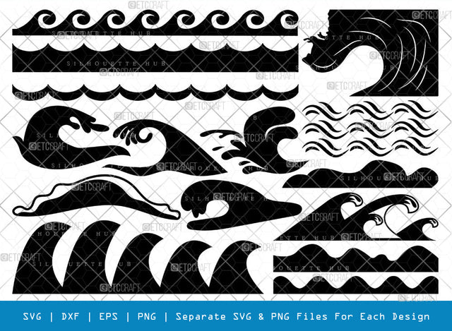 Waves SVG, Waves Silhouette, Sea Waves Svg, Ocean Waves Svg, Surf Svg, Wave Line Svg, Beach Svg, Water Svg, Waves Bundle SVG ETC Craft 