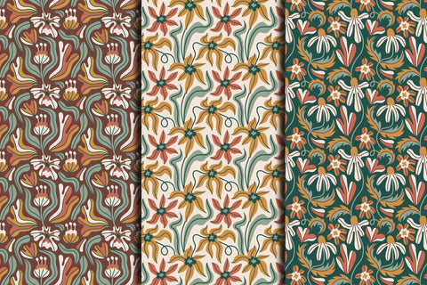 Wavy Botanical Seamless Patterns Digital Pattern Rin Green 