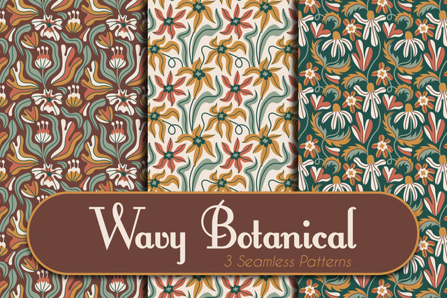 Wavy Botanical Seamless Patterns Digital Pattern Rin Green 
