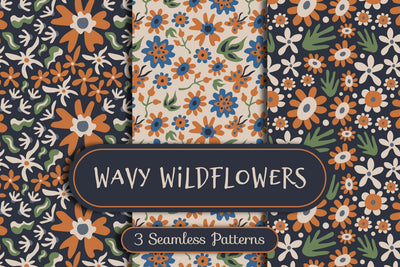 Wavy Wildflowers Seamless Patterns Digital Pattern Rin Green 