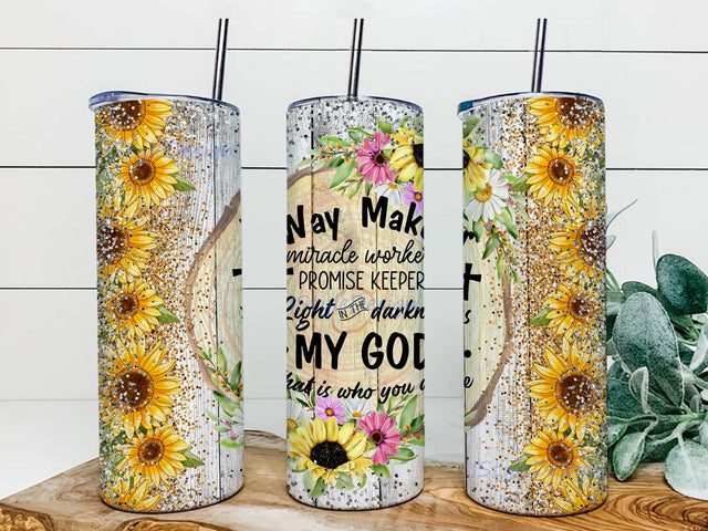 Way Maker Miracle Worker Promise Keeper, 20 oz Skinny Tumbler Sublimation Designs, Sunflower Bible Verse Tumbler Wrap PNG Digital Downloads Sublimation iStyleDesign 