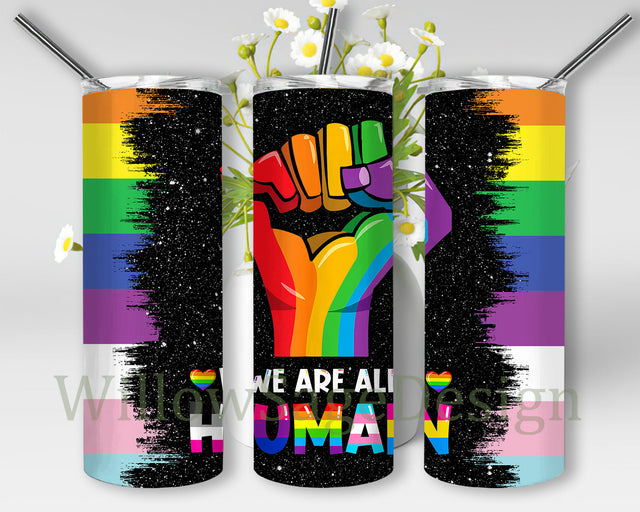 We Are All Human Tumbler Png, Human LGBT 20oz Skinny Tumbler, Gay Pride Flag Tumbler Wrap, Rainbow Glitter Design Png, LGBTQ Tumbler Template, Instant Download Sublimation WillowSageDesign 