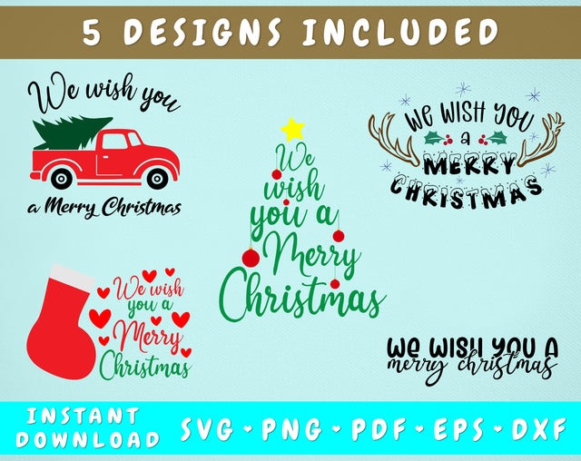 We Wish You A Merry Christmas SVG - 5 Designs SVG HappyDesignStudio 