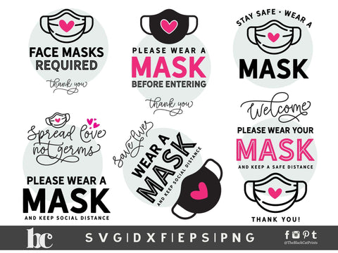 Wear a mask signs Bundle Cut files | Social distance signs for door, shop, home SVG TheBlackCatPrints 