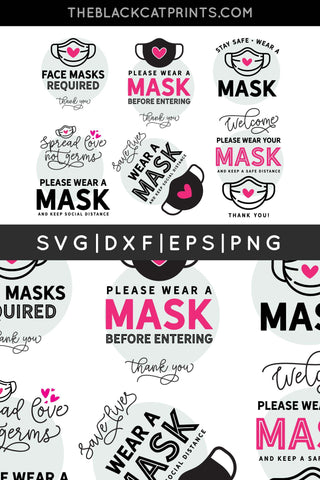 Wear a mask signs Bundle Cut files | Social distance signs for door, shop, home SVG TheBlackCatPrints 