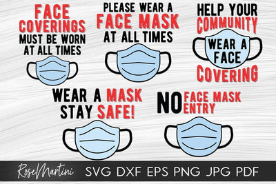 Wear A Mask Signs Bundle of 5 designs SVG files for cutting machines - Cricut Silhouette, Sublimation Designs Face Covering Sign SVG RoseMartiniDesigns 