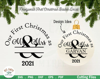 Wedding 1st Christmas Mr and Mrs bauble decal Monogram SVG SVG Redearth and gumtrees 