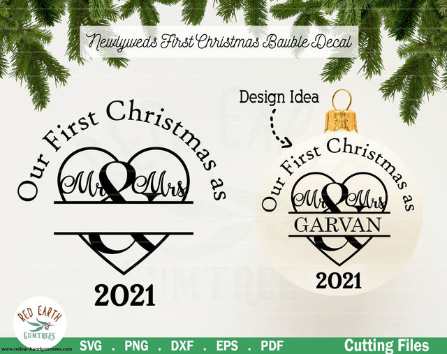 Wedding 1st Christmas Mr and Mrs bauble decal Monogram SVG SVG Redearth and gumtrees 