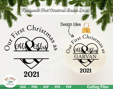 Wedding 1st Christmas Mr and Mrs bauble decal Monogram SVG SVG Redearth and gumtrees 
