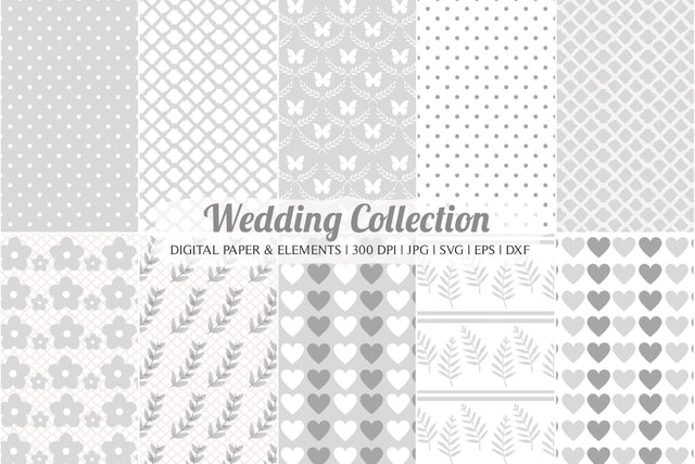 Wedding Bundle Digital Paper & Vector Elements JPG SVG DXF EPS SVG TheCrafterDepot 