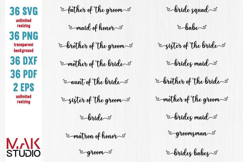 Wedding bundle svg, Bride bundle svg, Bride bundle svg files, Bridesmaid svg, Maid of honor svg SVG MAKStudion 
