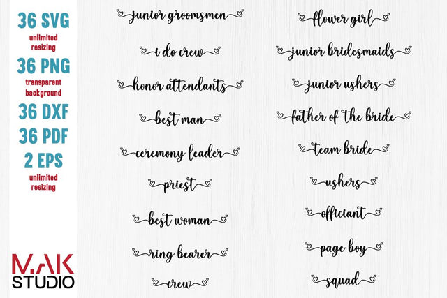 Wedding bundle svg, Bride bundle svg, Bride bundle svg files, Bridesmaid svg, Maid of honor svg SVG MAKStudion 