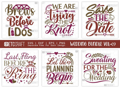 Wedding Bundle Vol-09 | Save The Date SVG | Brews Before I Dos Svg | Wedding Svg | We Are Tying The Knot Svg | Marriage Svg | T-shirt Design SVG ETC Craft 