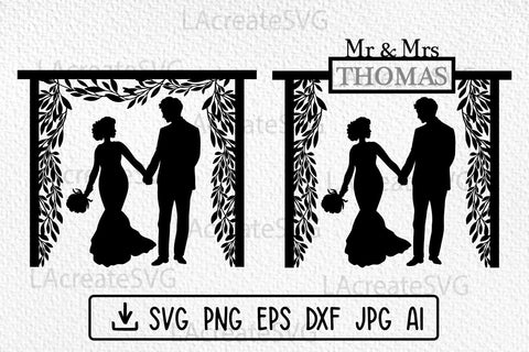 Wedding couple sign SVG PNG DXF, Mr and Mrs split monogram SVG, Family surname, Bride and Groom SVG LAcreateSVG 