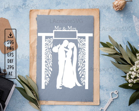 Wedding couple SVG PNG DXF, Mr and Mrs split monogram, Bride Groom Family name Silhouette SVG LAcreateSVG 