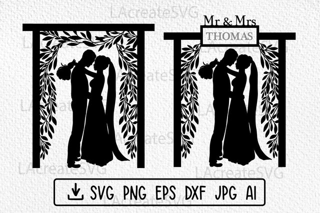 Wedding couple SVG PNG DXF, Mr and Mrs split monogram, Bride Groom Family name Silhouette SVG LAcreateSVG 