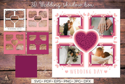 Wedding day svg | 3d Wedding layered paper cut 3D Paper Olga Boat Design 