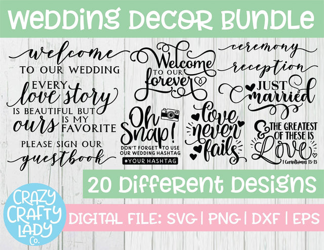 Wedding Decor SVG Cut File Bundle SVG Crazy Crafty Lady Co. 