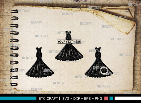 Wedding Dress Monogram, Wedding Dress Silhouette, Wedding Gown SVG, Sexy Dress Svg, Long Gown Svg, SB00219 SVG ETC Craft 