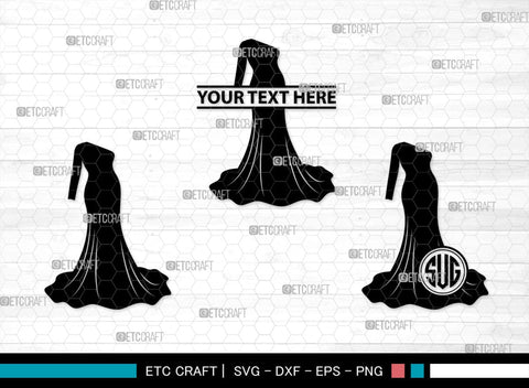 Wedding Dress Monogram, Wedding Dress Silhouette, Wedding Gown SVG, Sexy Dress Svg, Long Gown Svg, SB00219 SVG ETC Craft 
