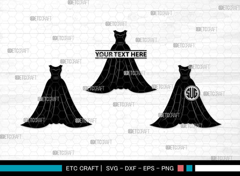 Wedding Dress Monogram, Wedding Dress Silhouette, Wedding Gown SVG, Sexy Dress Svg, Long Gown Svg, SB00219 SVG ETC Craft 