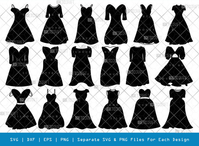 Wedding Dress SVG, Dress Silhouette, Short Dress Svg, Strapless Dress Svg, Wedding Gown Svg, Princess Gown Svg, Bride dress Svg, Dress Bundle SVG ETC Craft 