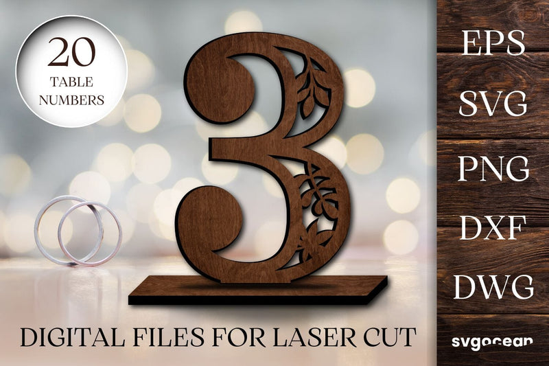 Wedding Floral Table Numbers | Laser Cut File| Glowrforge SVG SvgOcean 