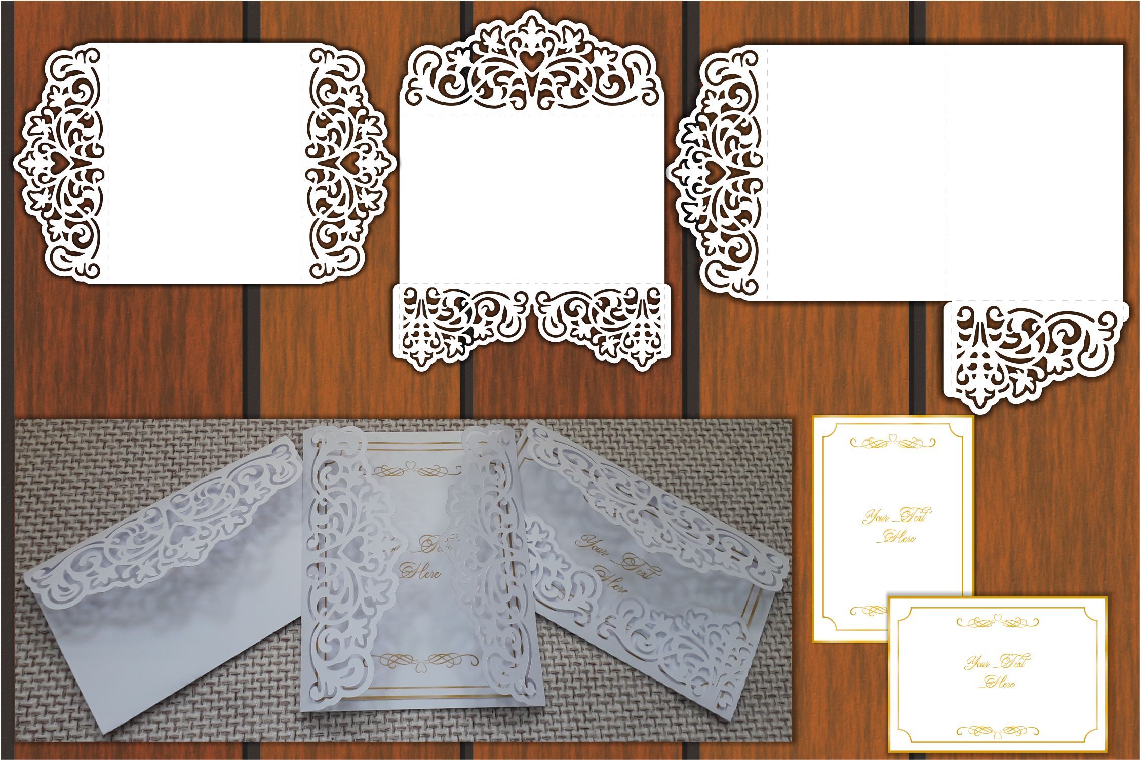 42 Gate-fold, Wedding Card Invitation lasercut Template SVG DXF