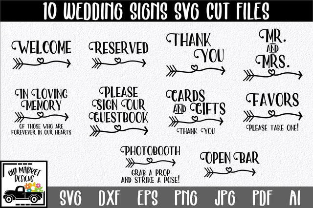 Wedding Reception Signs SVG Cut File Bundle - Includes 10 Designs SVG Old Market